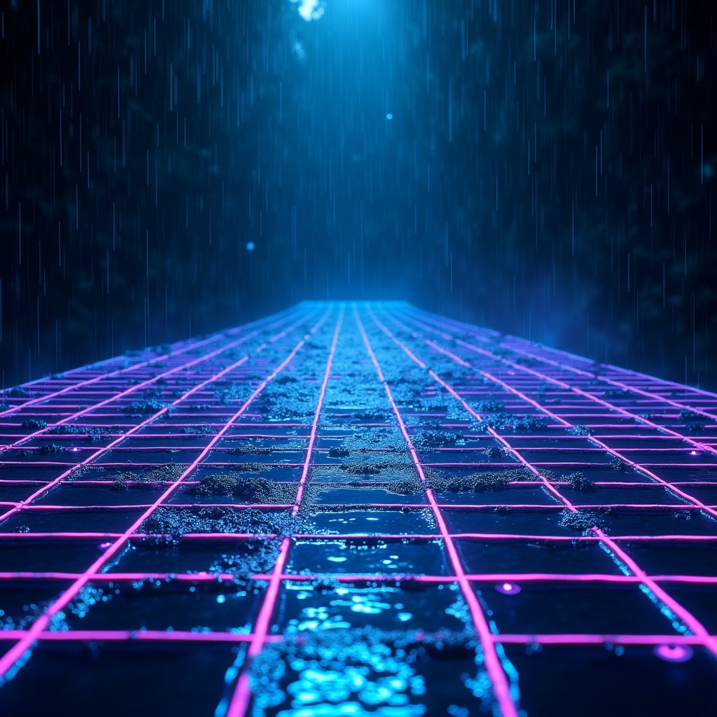 Monsoon Drowns the Neon Grid - Abstract AI stock