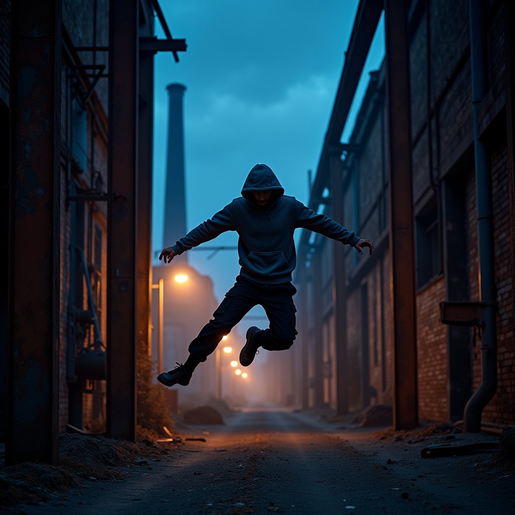 Twilight Leap Over Rust - Action & Stunts AI stock