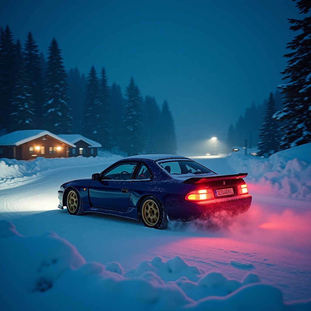 Blue Coupe Bites the Ice - Action & Stunts AI stock