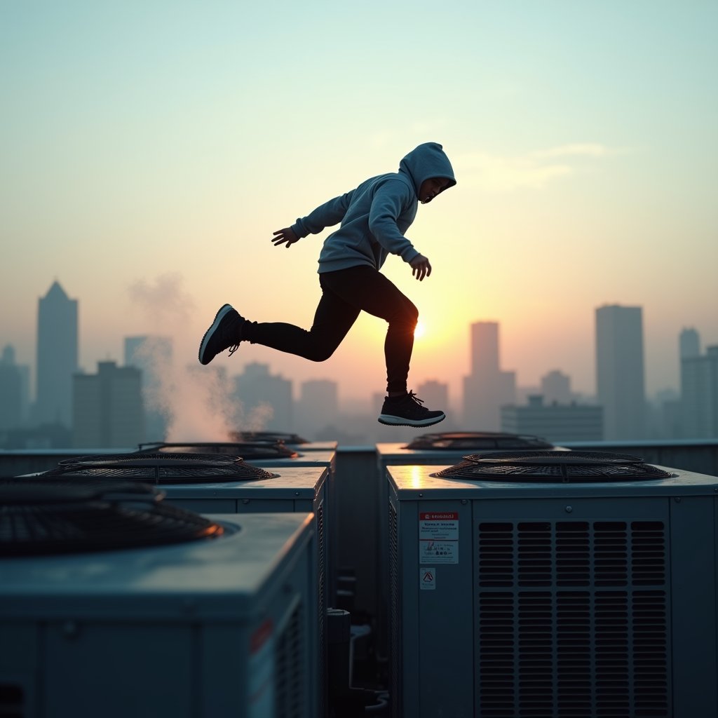Leap Over Rooftop AC Units - Action & Stunts AI stock
