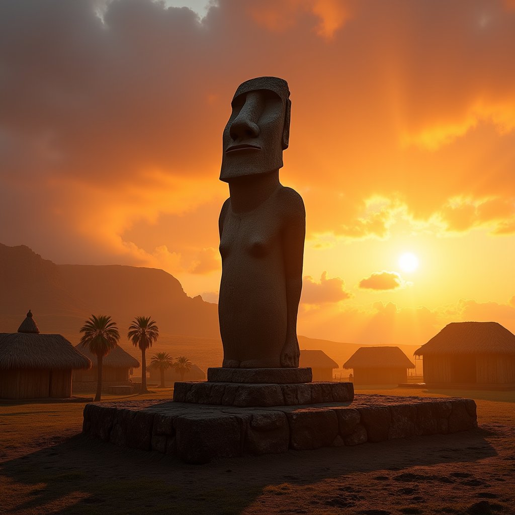Moai's Eternal Sunset Gaze - Ancient Civilizations AI stock