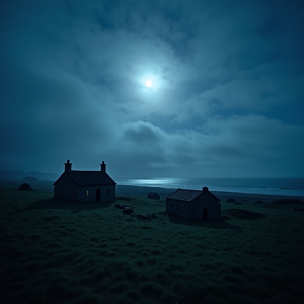 Skara Brae Moonlit - Ancient Civilizations AI stock