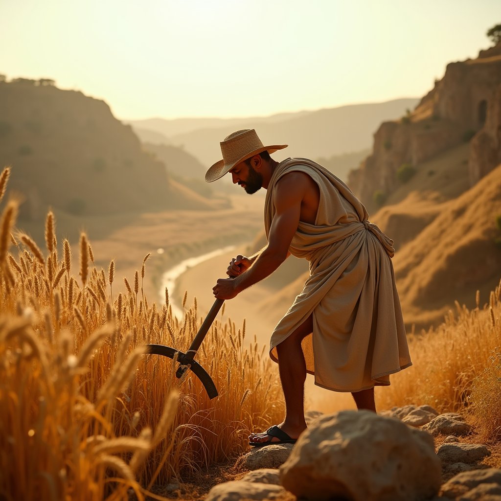 Bronze Sickle Bites Golden Wheat - Ancient Civilizations AI stock
