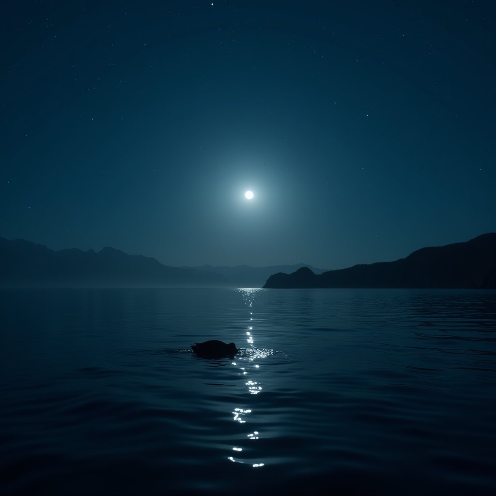 Albatross Sleeps Beneath Bioluminescent Tide - Animal AI stock