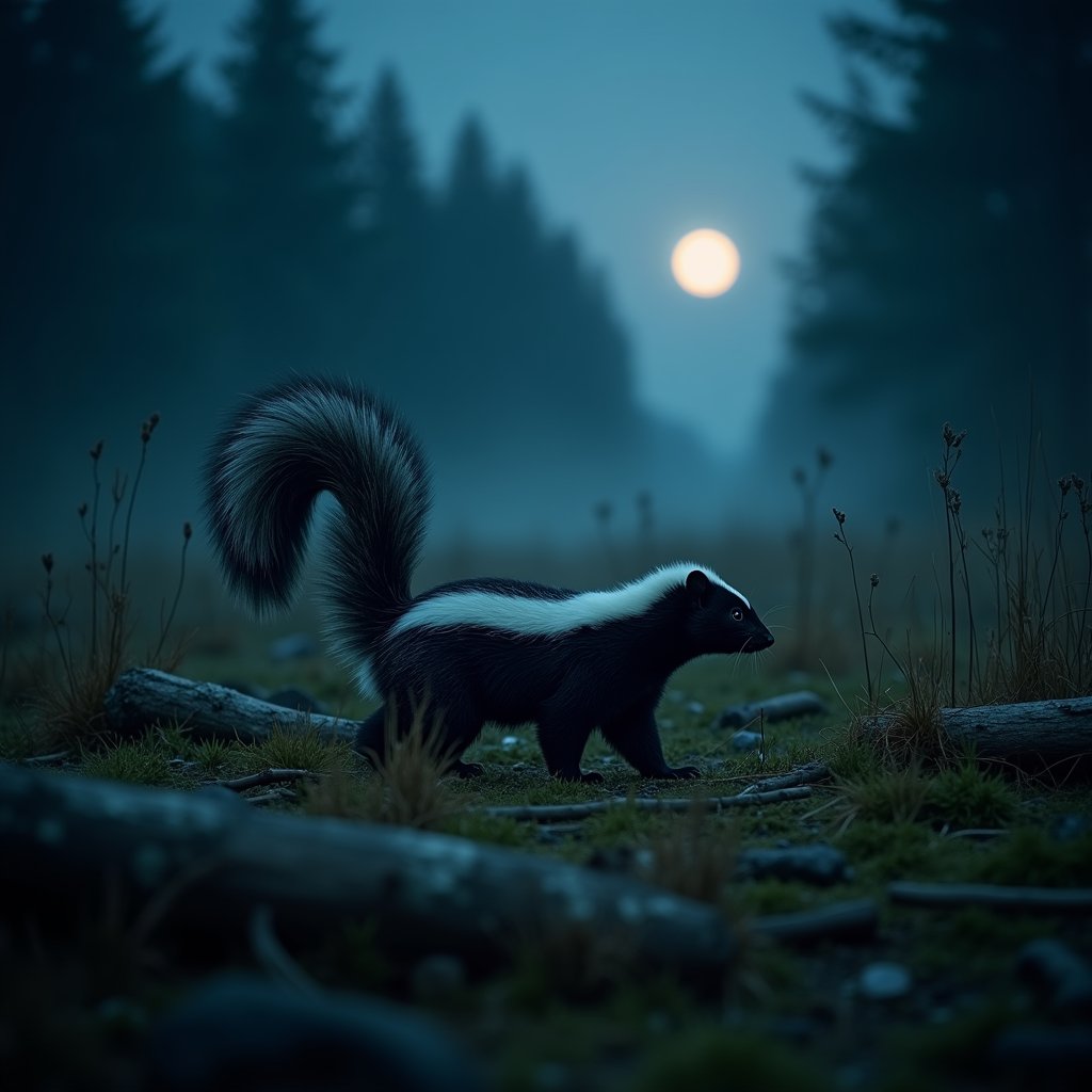 Moonlit Skunk Raises Warning - Animal AI stock