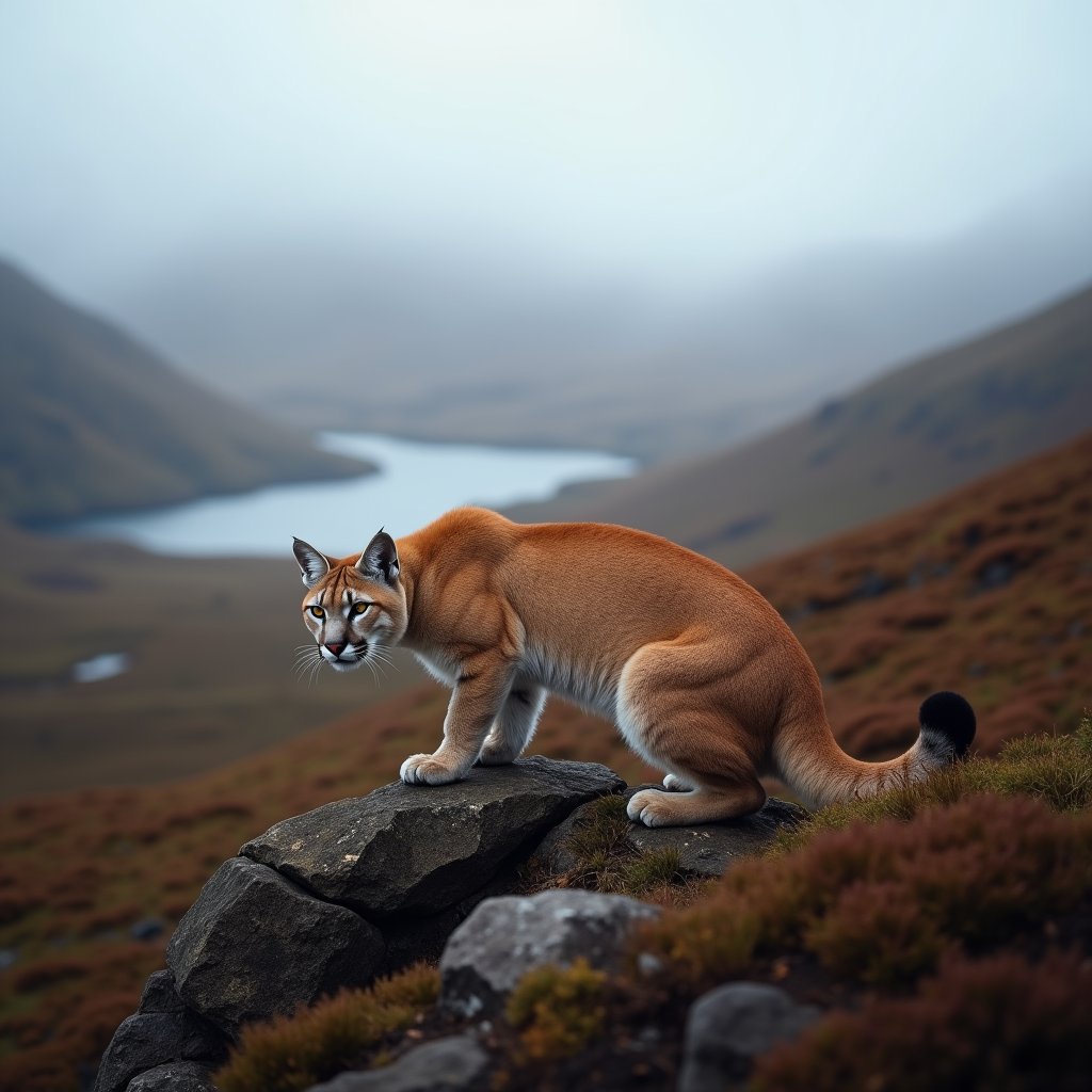 Highland Puma on Misty Ledge - Animal AI stock