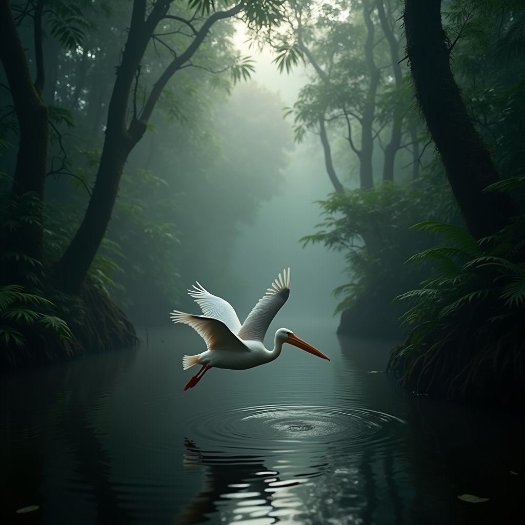 Pelican Skims Emerald Wetland - Animal AI stock