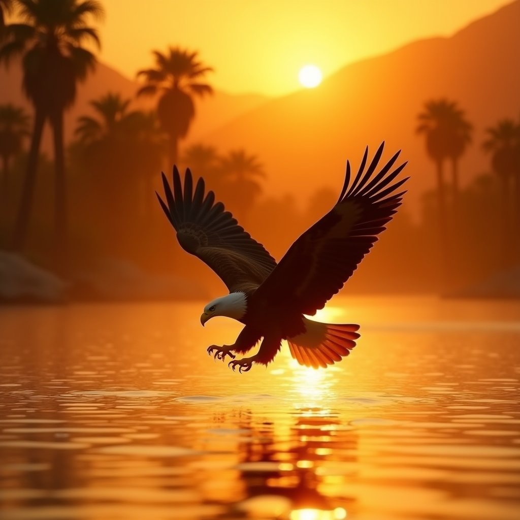 Bald Eagle Sunset River Dive - Animal AI stock