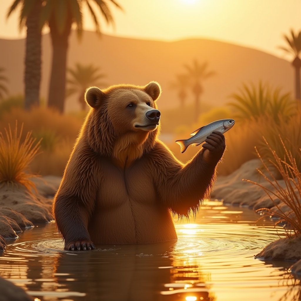 Sepia Bear's Sunset Catch