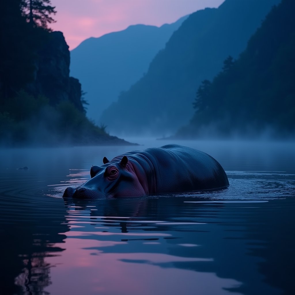 Hippo in Fjord Glow