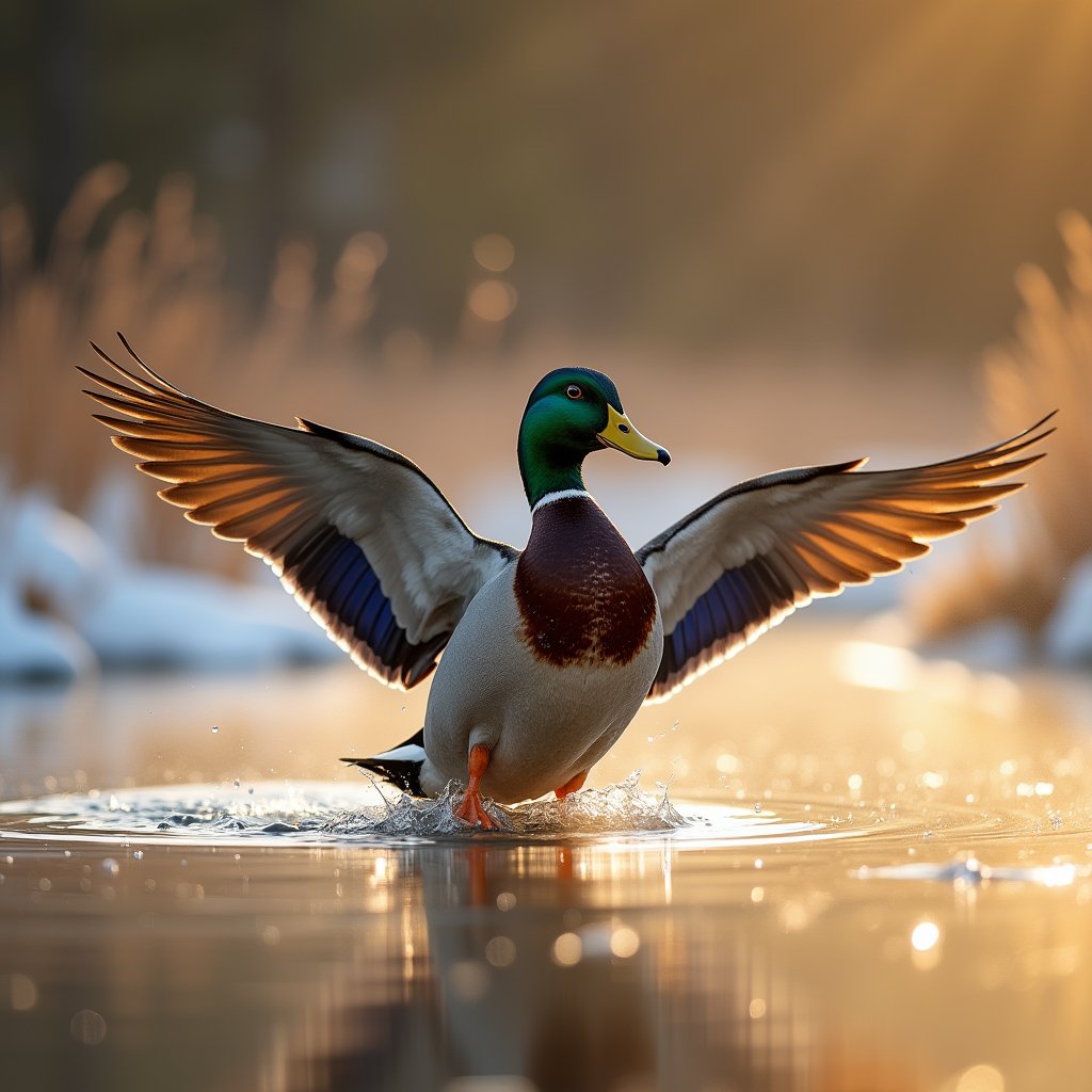 Emerald Mallard Over Still Pond
