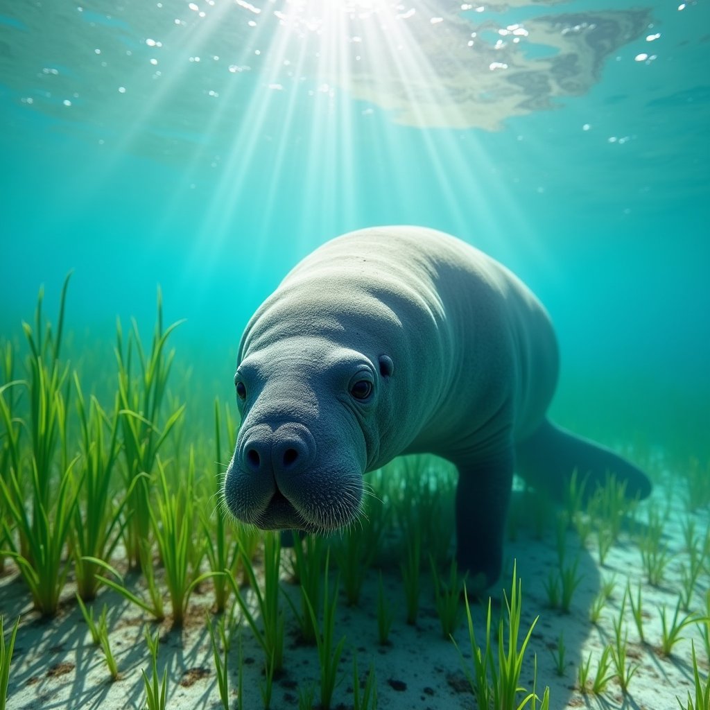 Manatee Grazing in Turquoise Spring