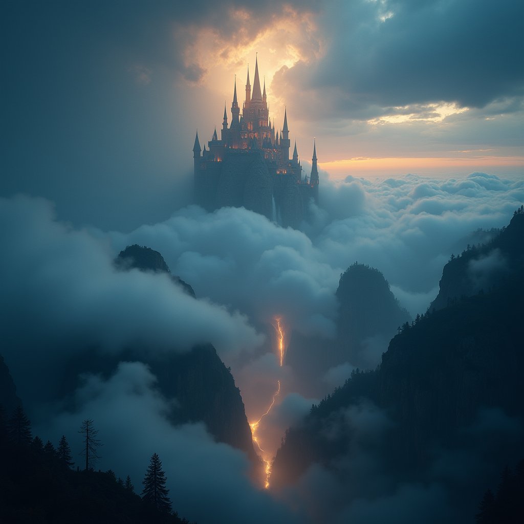 Celestial Citadel Above Storms - Animation AI stock