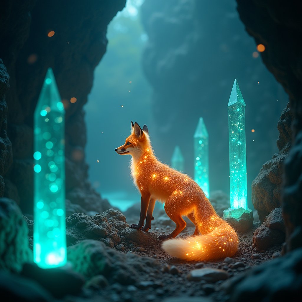 Crystal Cavern Fox Spirit - Animation AI stock