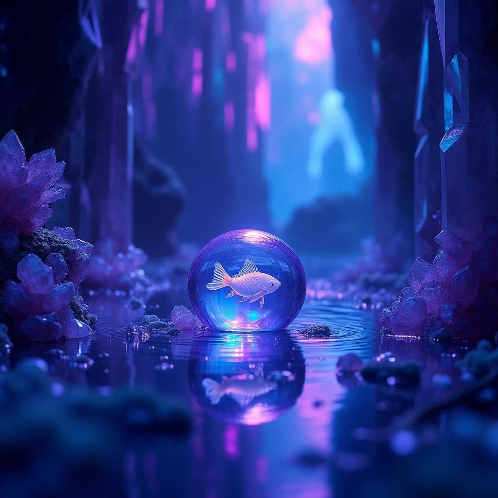 Fish Dreams in Crystal Bubble - Animation AI stock