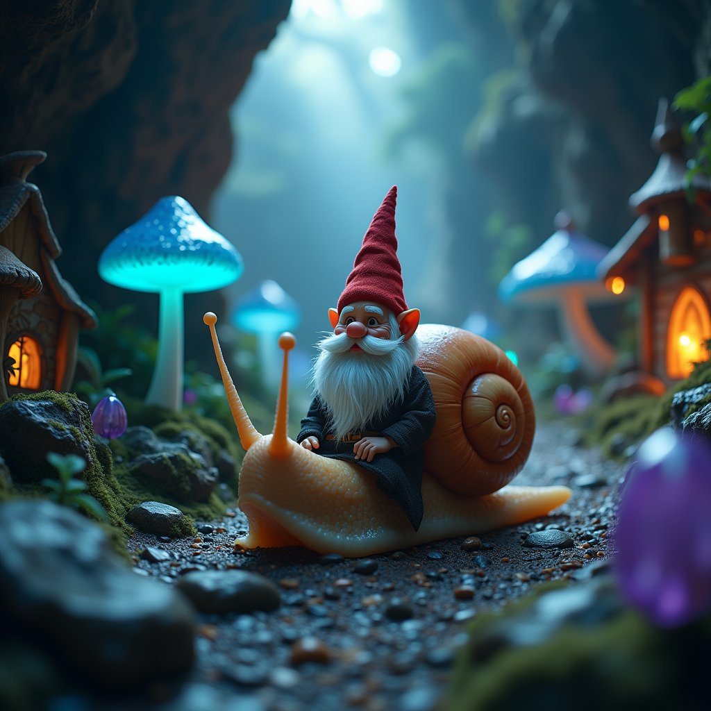 Gnome and Snail in Crystal Glow - Animation AI stock