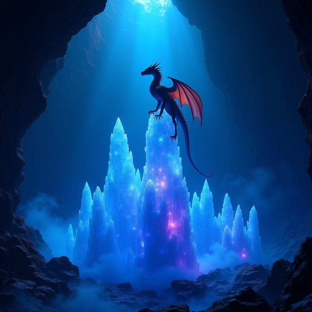 Dragon's Crystal Spire - Animation AI stock