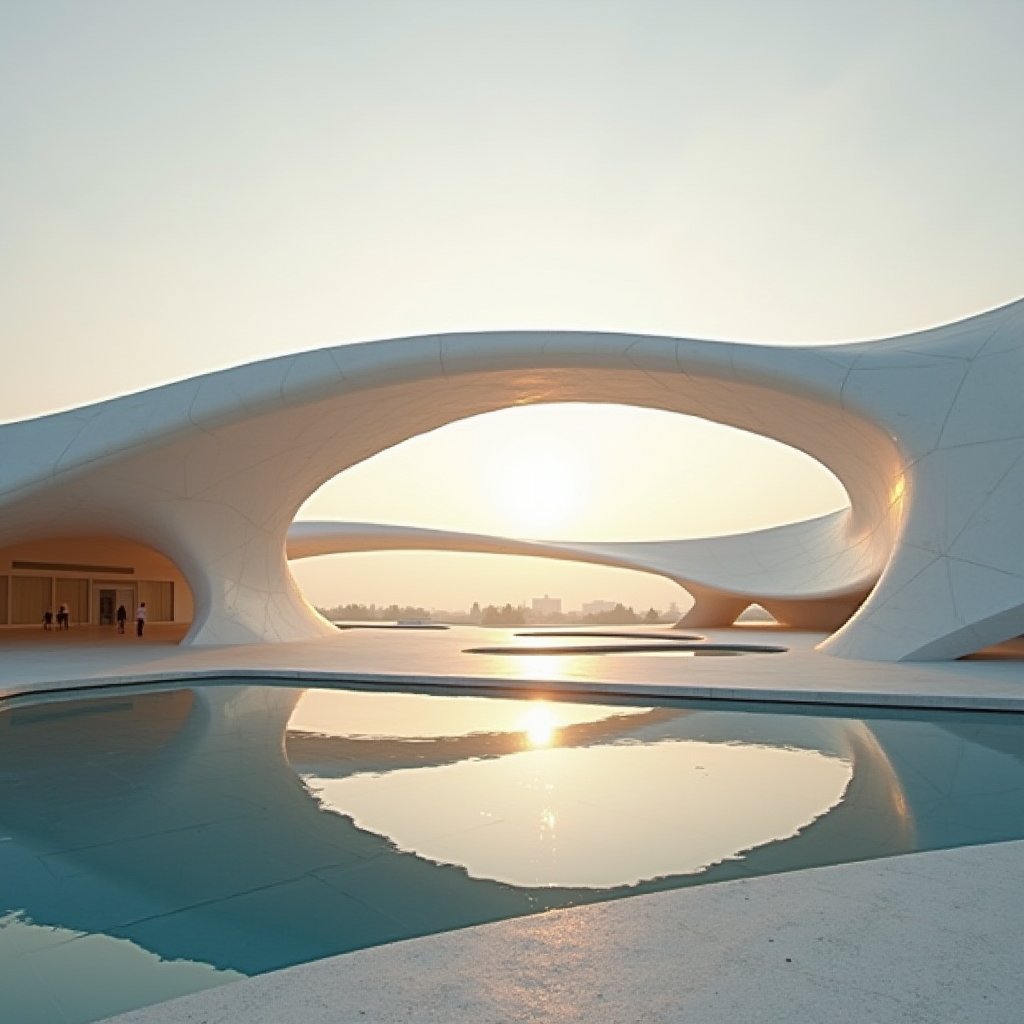 Hadid's Torchlit Flow - Architecture & Interior AI stock