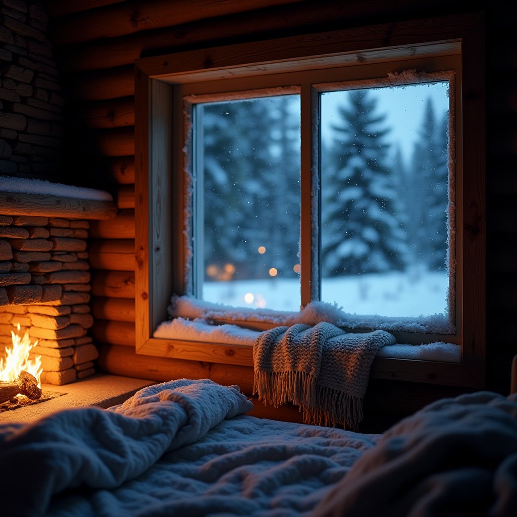 Silent Snowfall by Firelight - ASMR AI stock