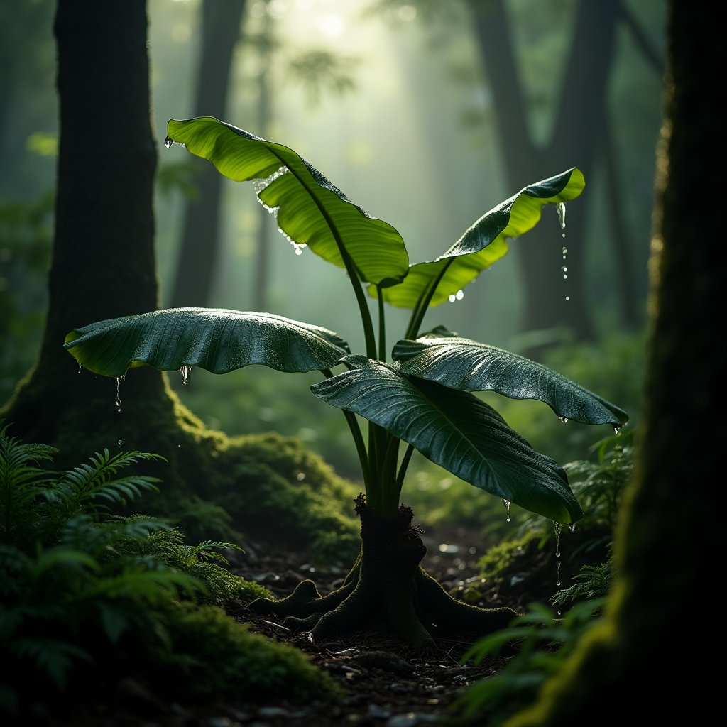 Monstera Leaves Weeping Dawn Rain - ASMR AI stock
