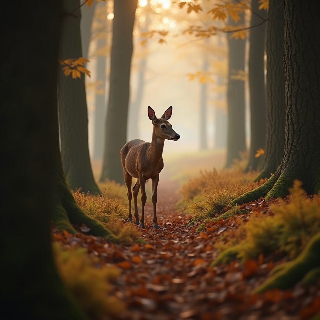 Roe Deer Through Autumn Leaf Litter - ASMR AI stock