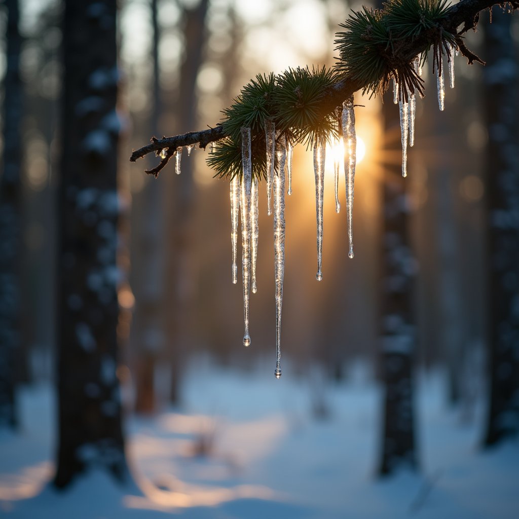 Hemlock Icicles Dripping at Dawn - ASMR AI stock