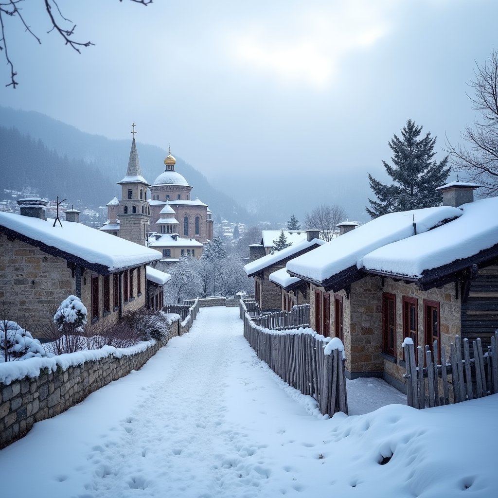 Snowy Haven Above the City - Balkans AI stock
