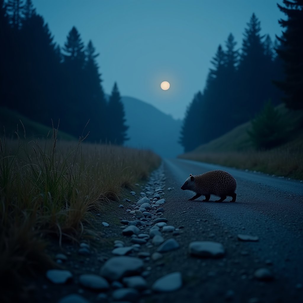 Hedgehog Halts on Moonlit Track - Balkans AI stock