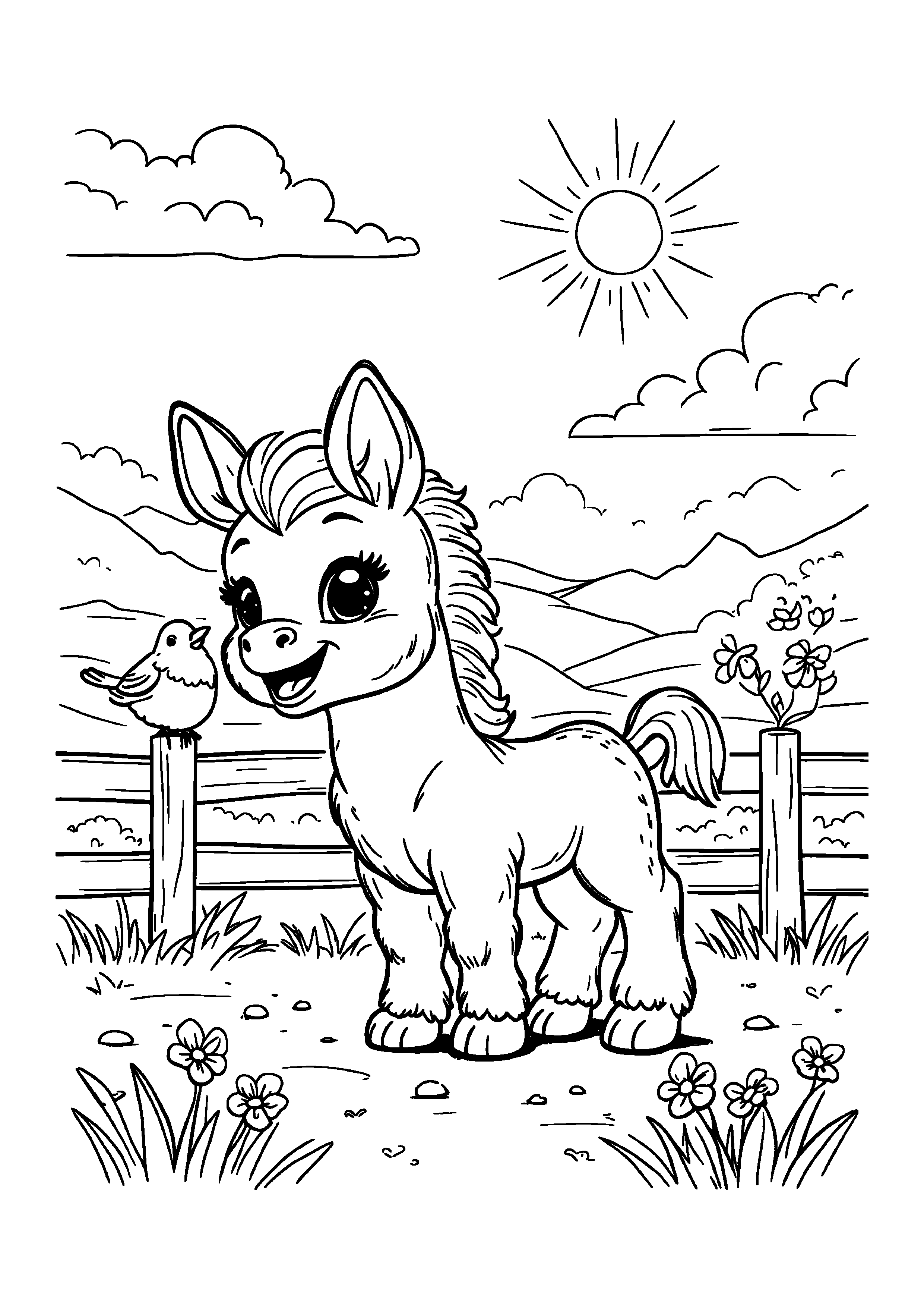 Coloring Page — Friendly Donkey Foal - Coloring Pages AI stock