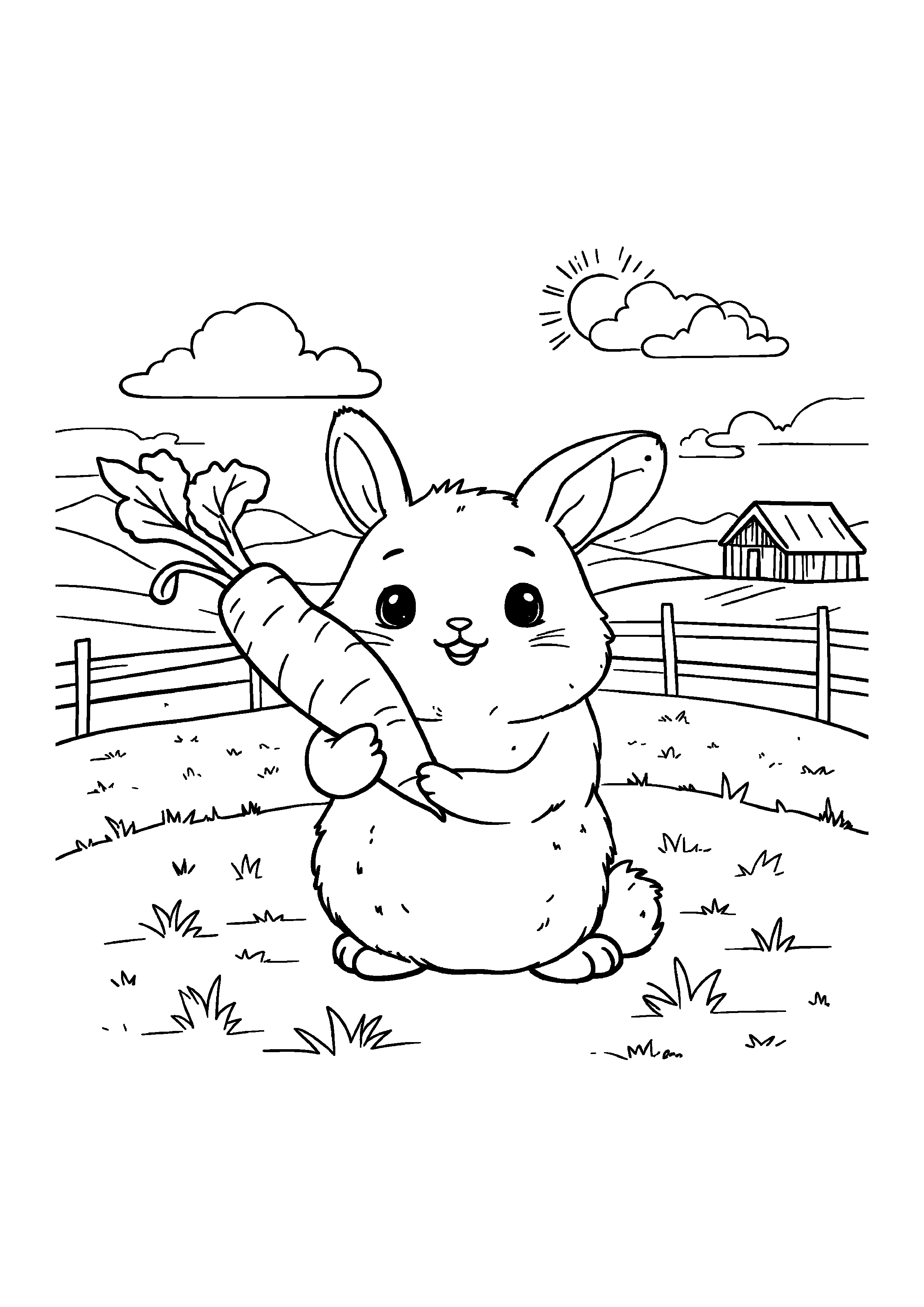 Coloring Page — Farm Rabbit Carrot - Coloring Pages AI stock