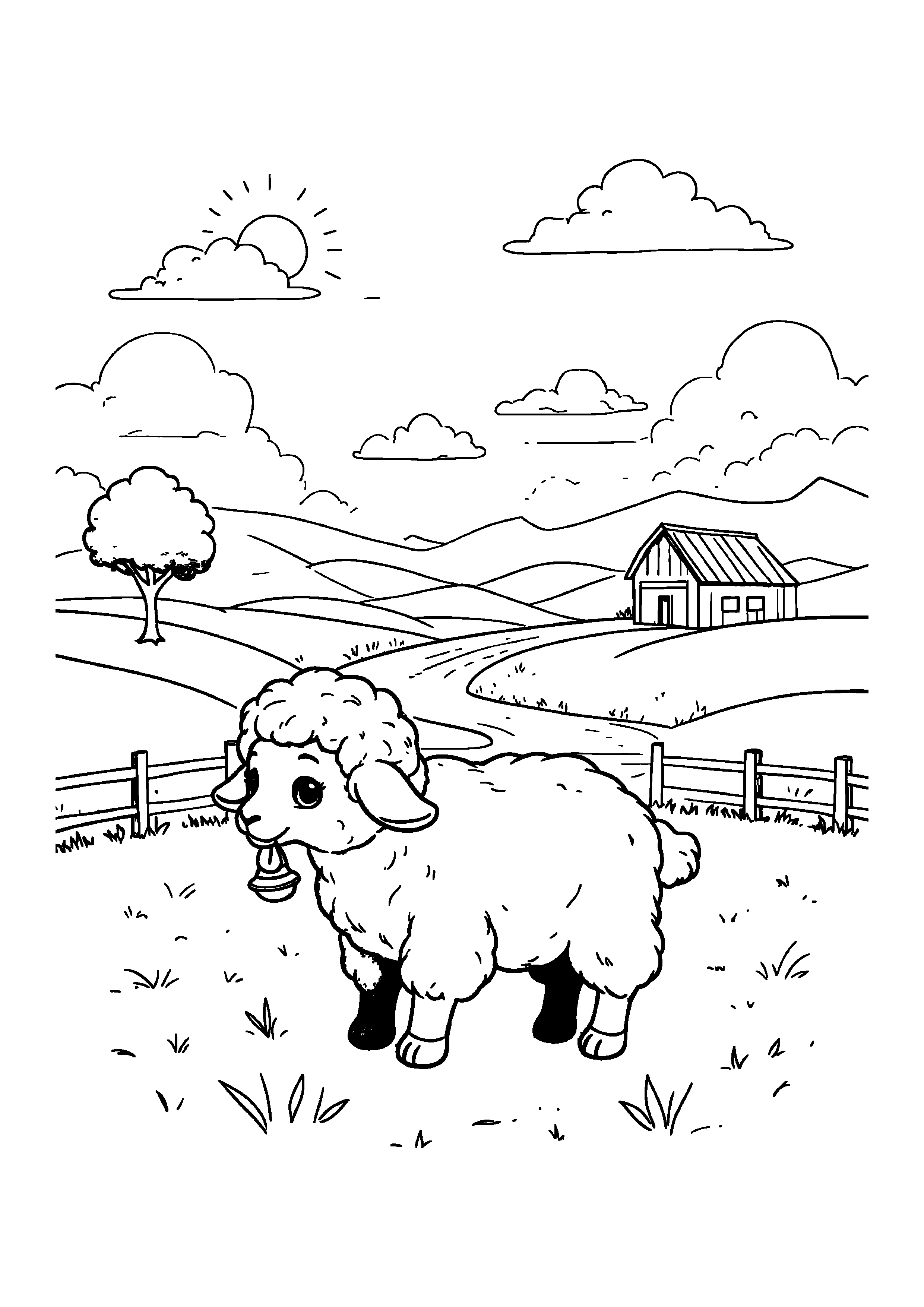 Coloring Page — Woolly Sheep Field - Coloring Pages AI stock