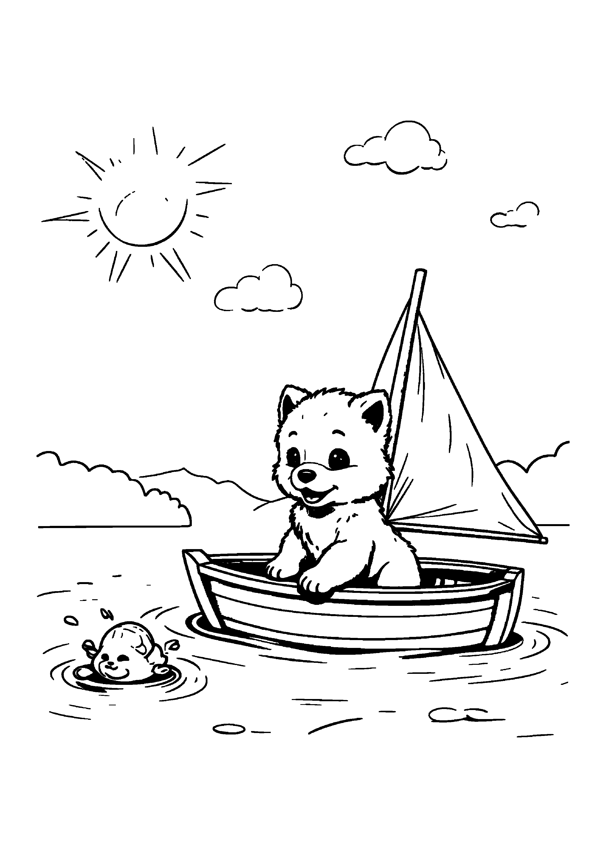 Coloring Page — Puppy In Sailboat - Coloring Pages AI stock