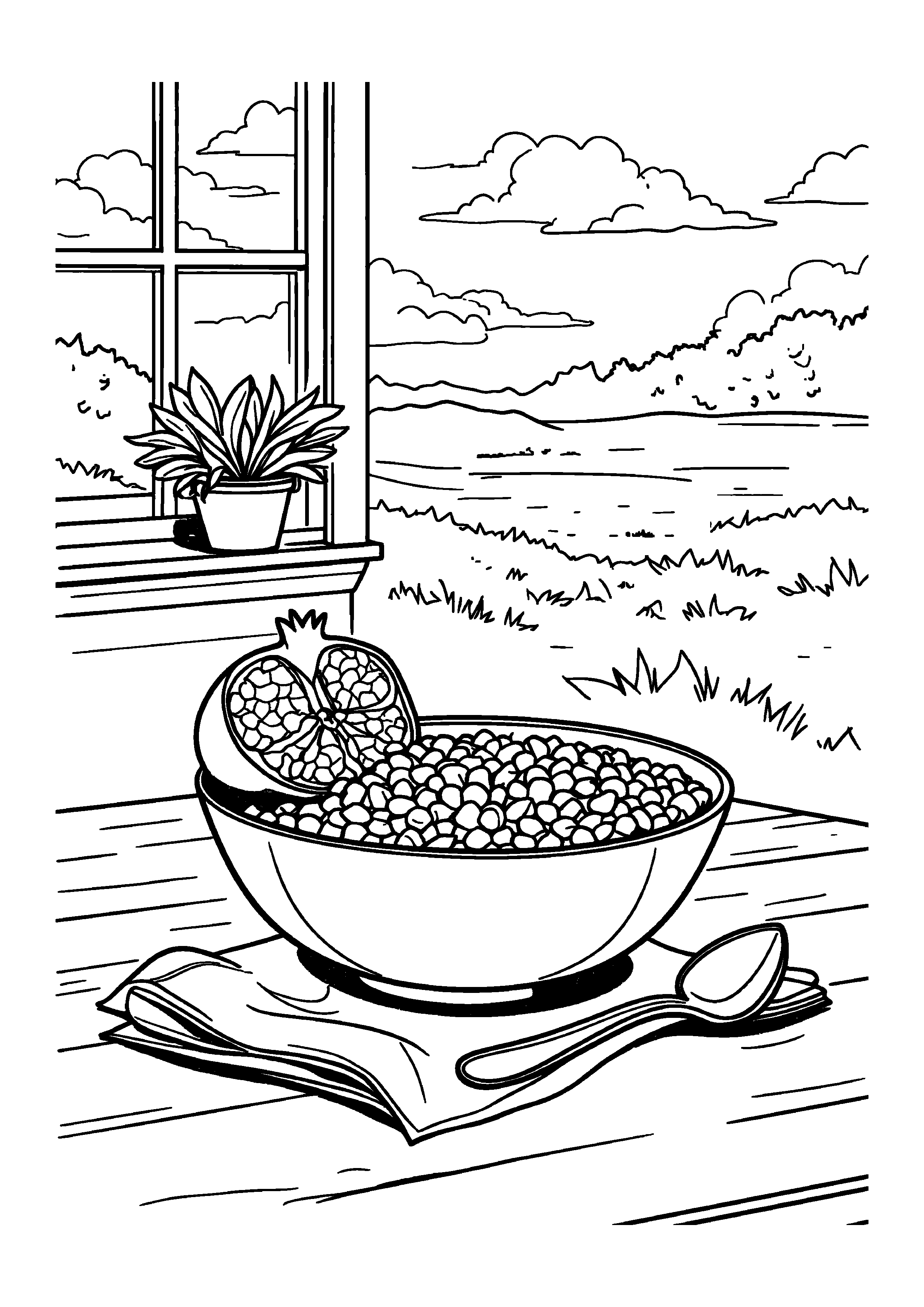 Coloring Page — Pomegranate Seed Bowl - Coloring Pages AI stock
