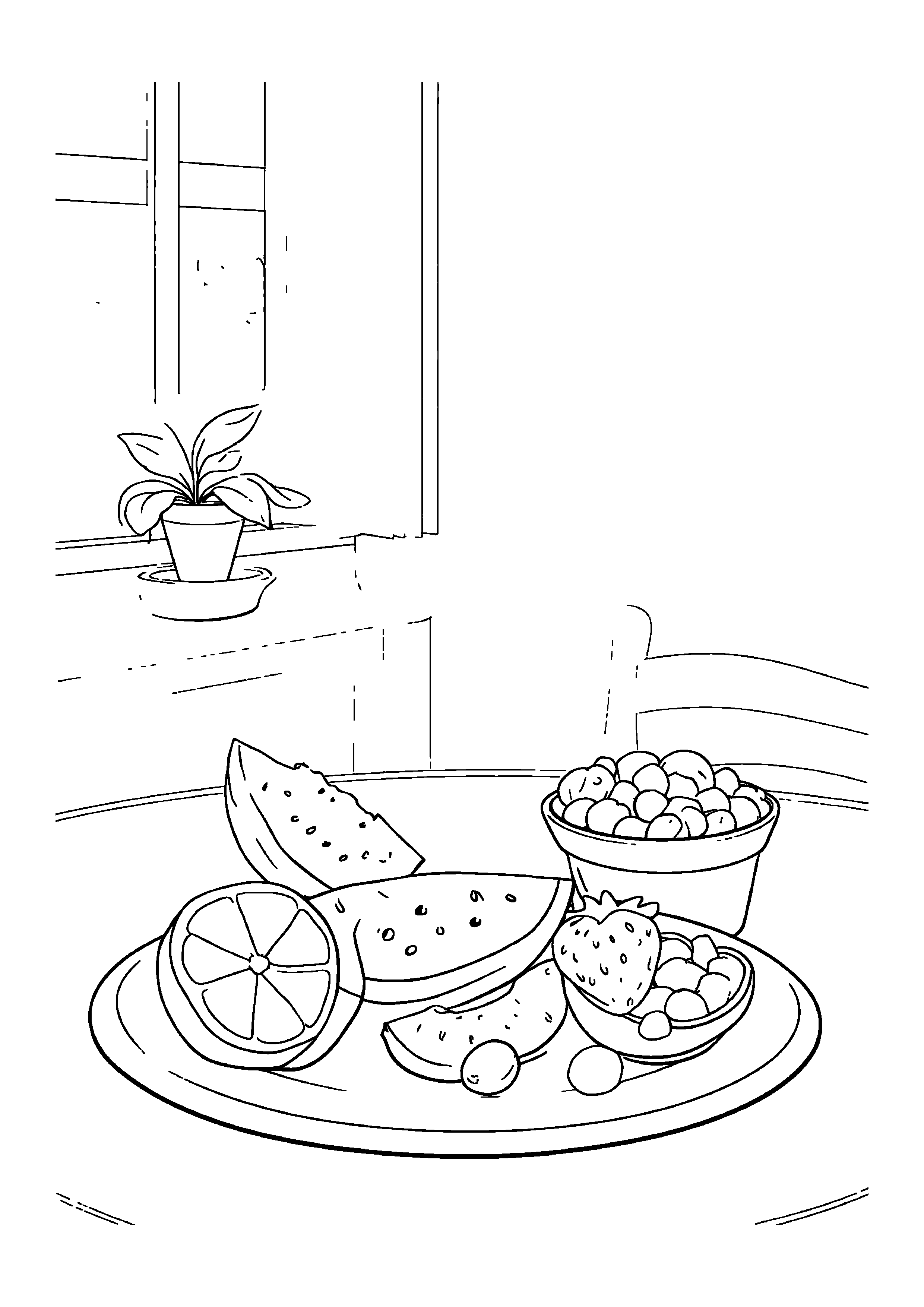 Coloring Page — Fruit Platter With Berries - Coloring Pages AI stock