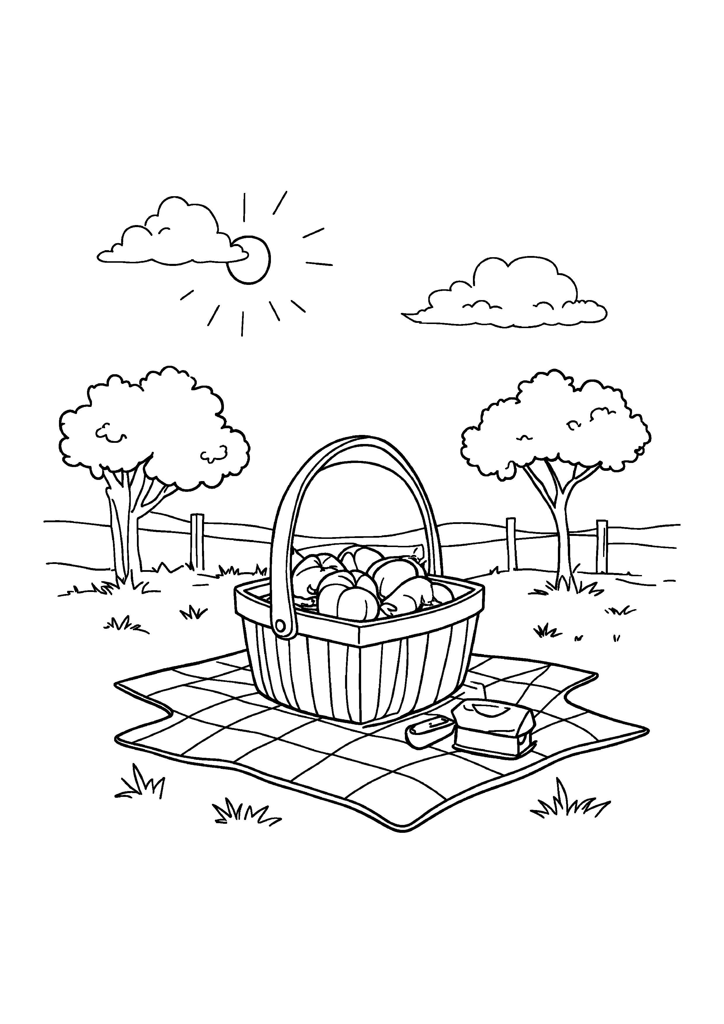 Coloring Page — Peach Picnic Basket - Coloring Pages AI stock