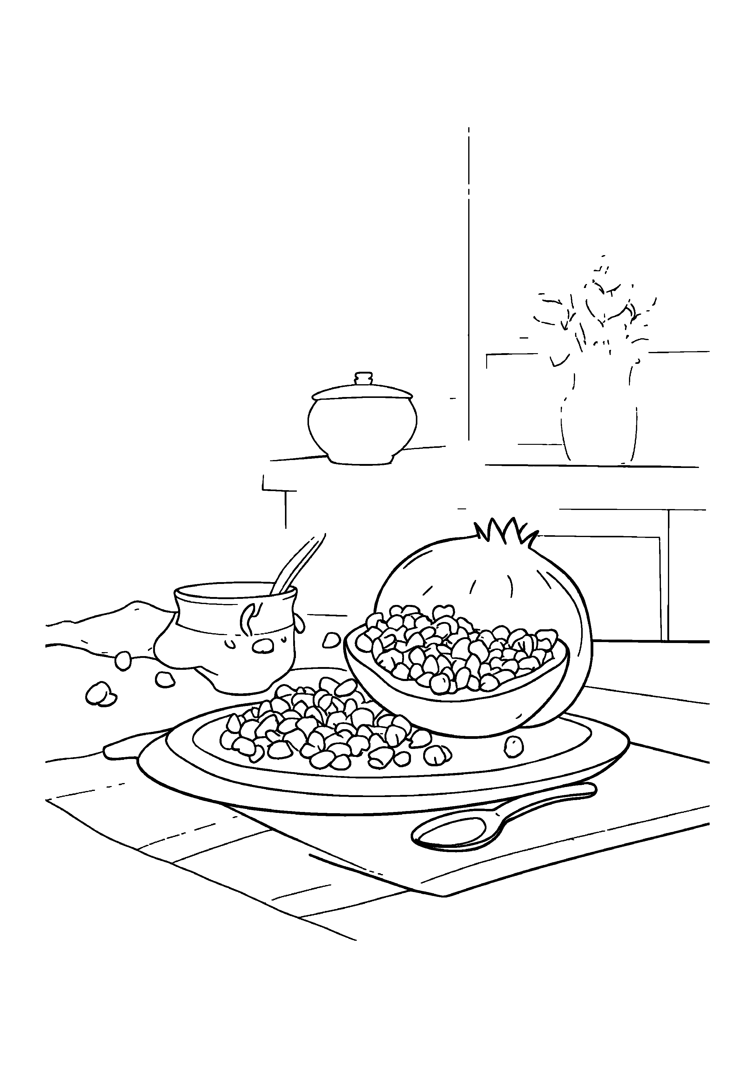 Coloring Page — Half Pomegranate Seeds - Coloring Pages AI stock