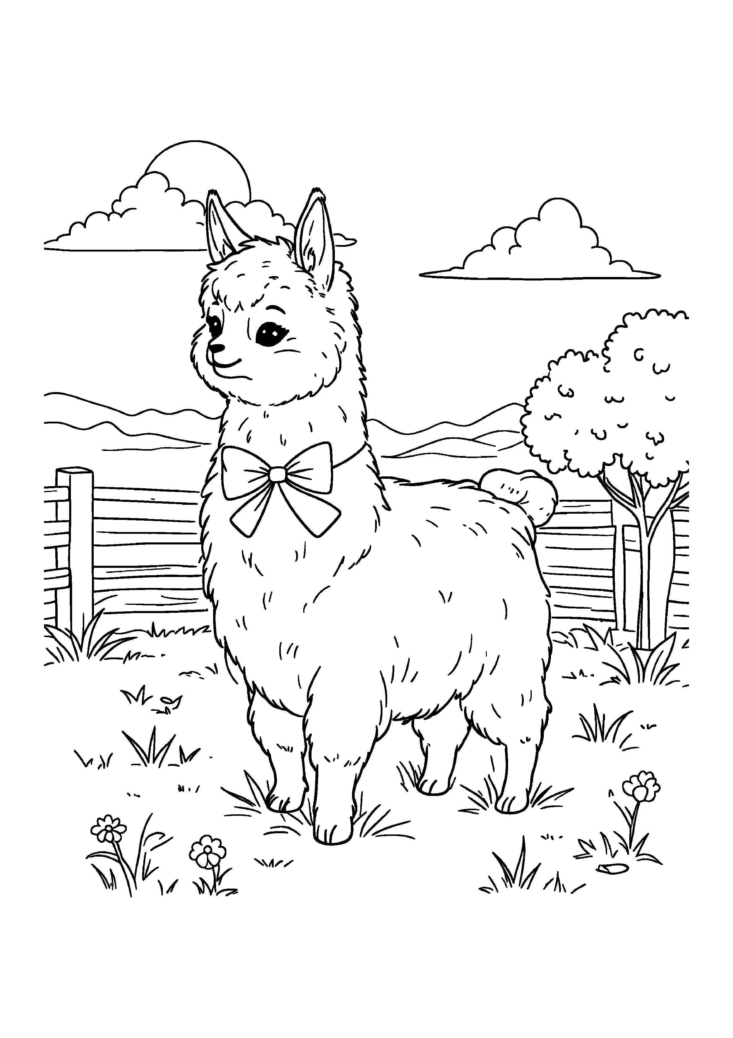 Coloring Page — Llama With Bow - Coloring Pages AI stock