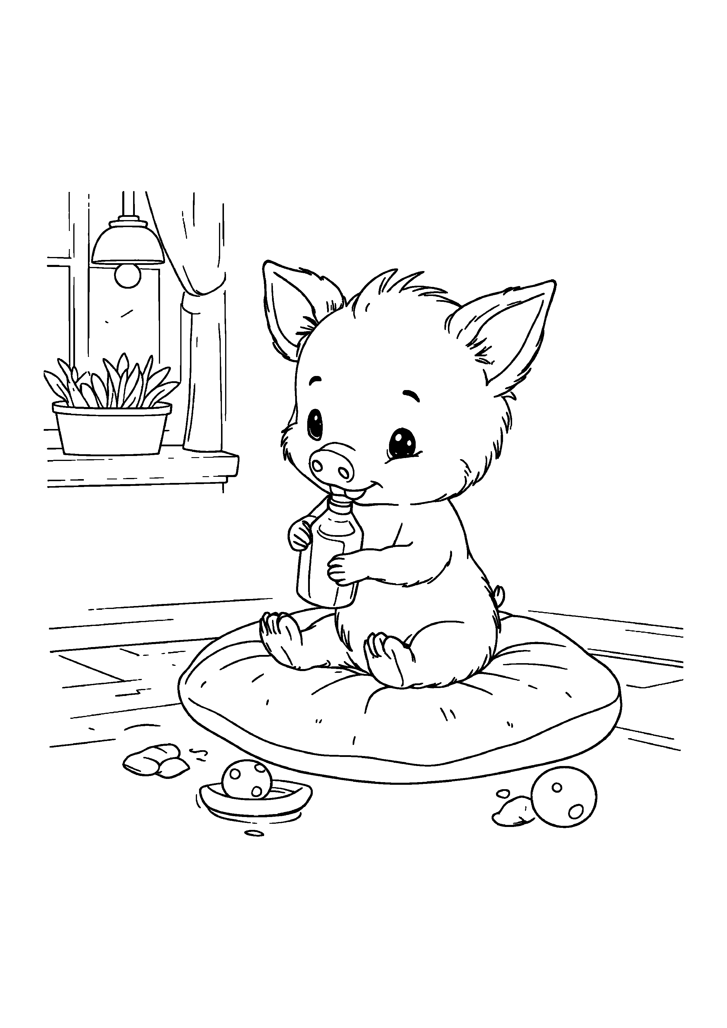 Coloring Page — Piglet Drinking Milk - Coloring Pages AI stock