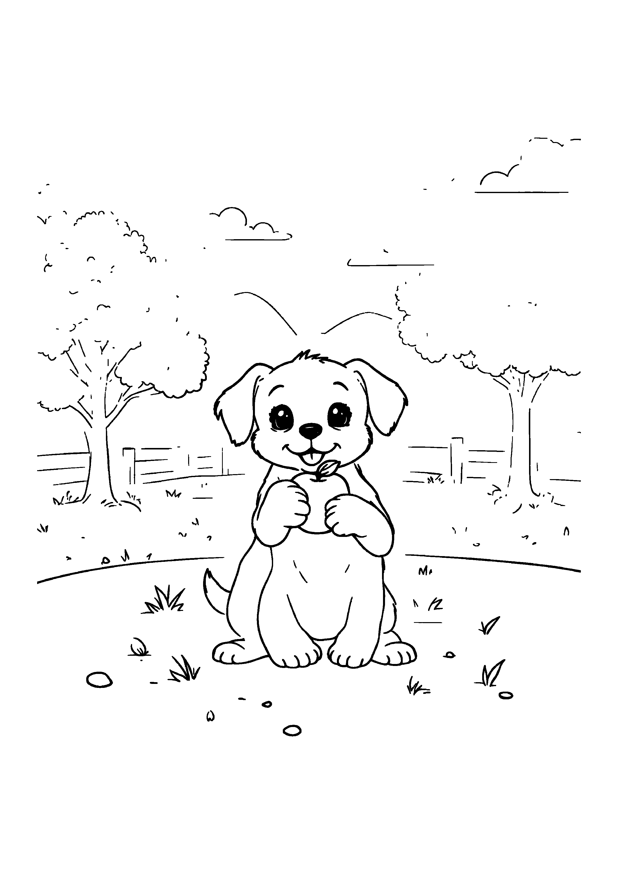 Coloring Page — Dog With Apple - Coloring Pages AI stock
