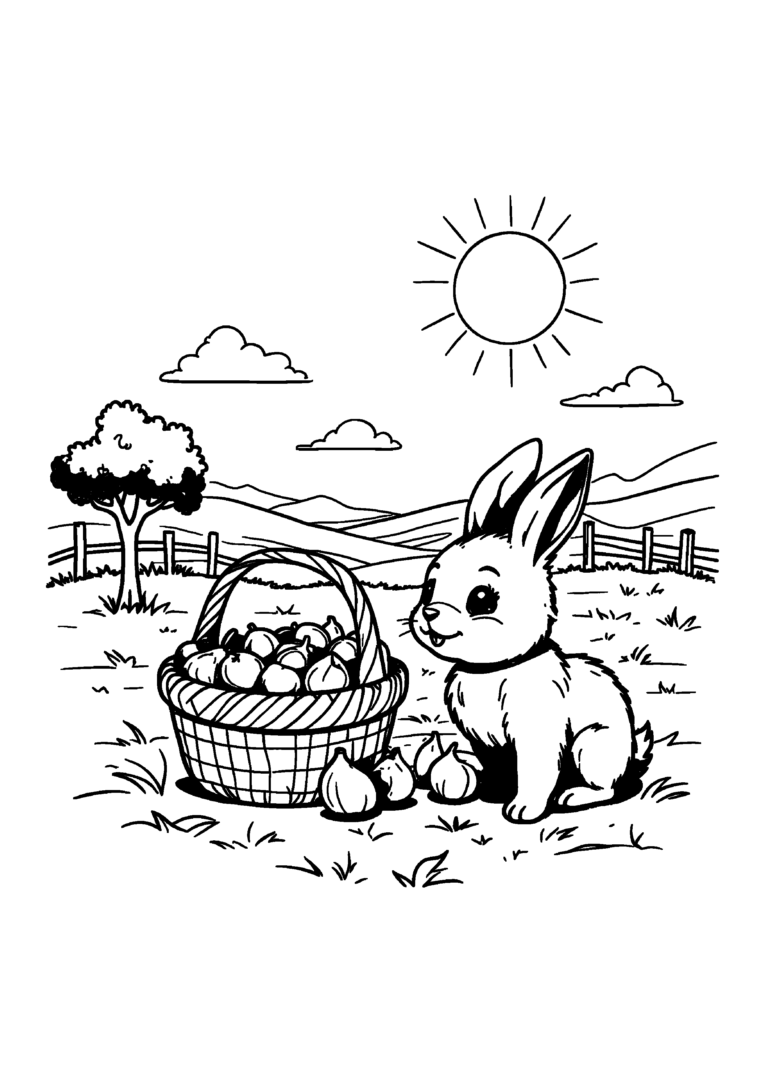 Coloring Page — Fig Basket With Rabbit - Coloring Pages AI stock