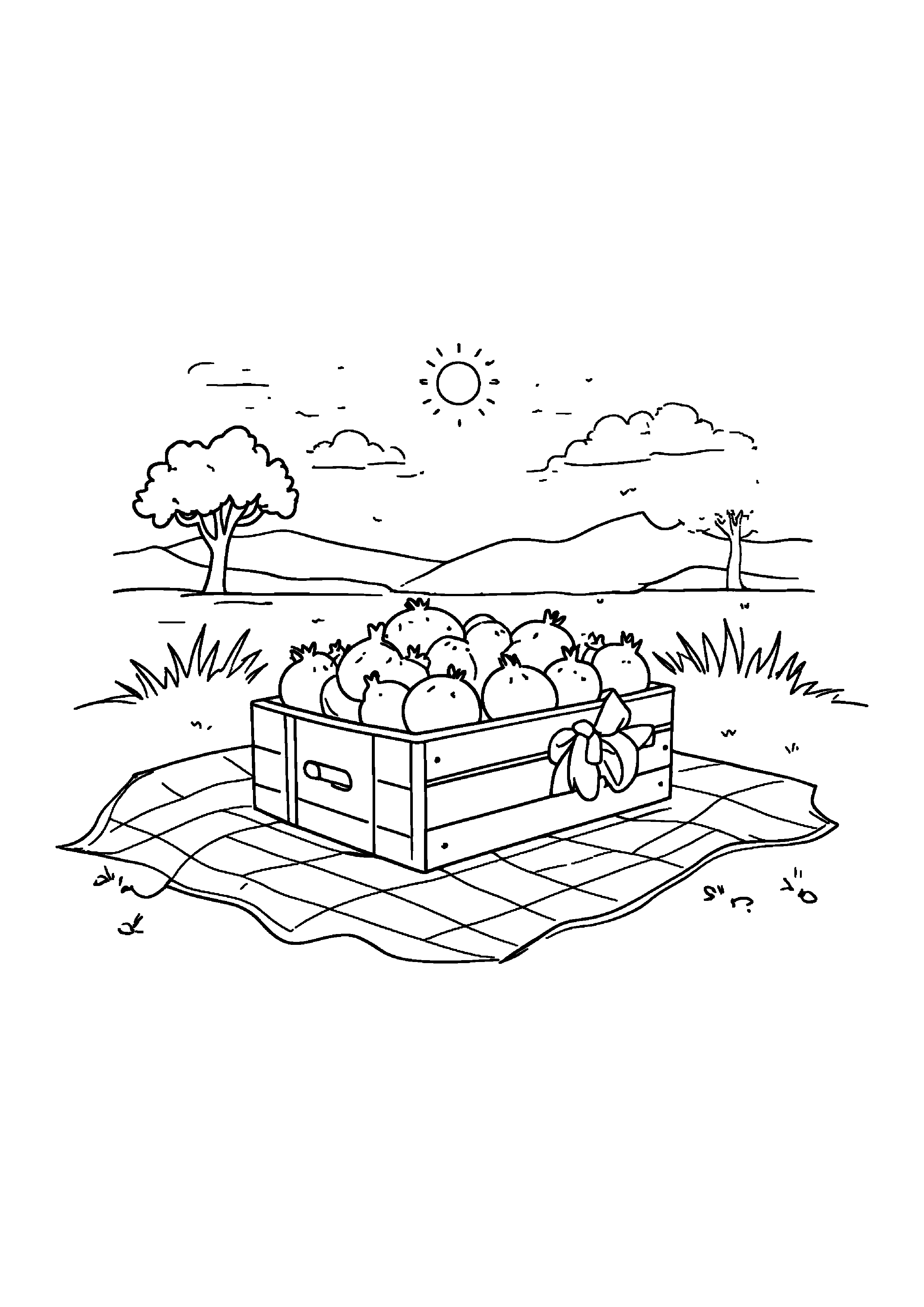 Coloring Page — Pomegranate Crate With Bow - Coloring Pages AI stock