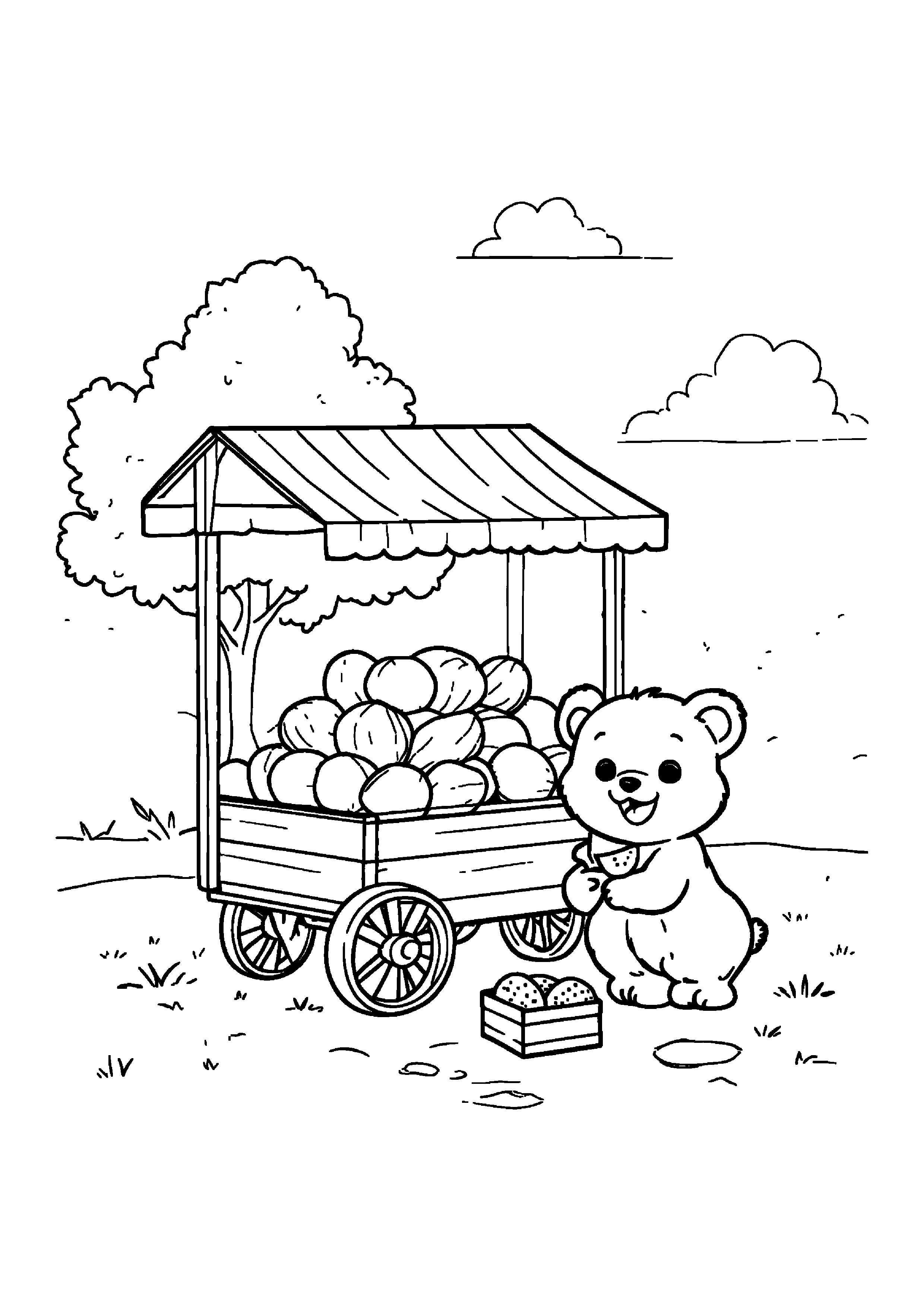 Coloring Page — Melon Market Cart - Coloring Pages AI stock