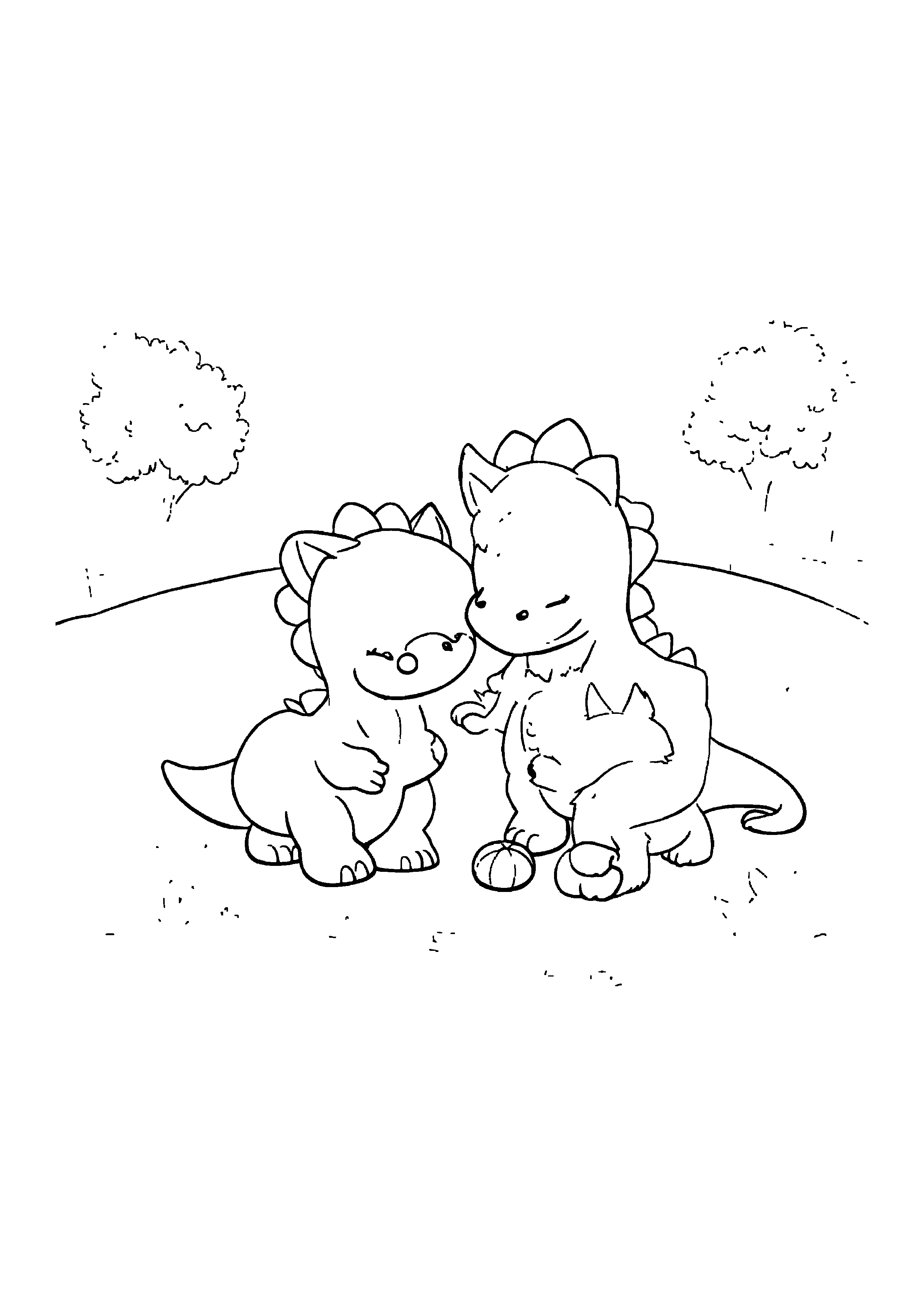 Coloring Page — Dinosaur Petting Kitten - Coloring Pages AI stock