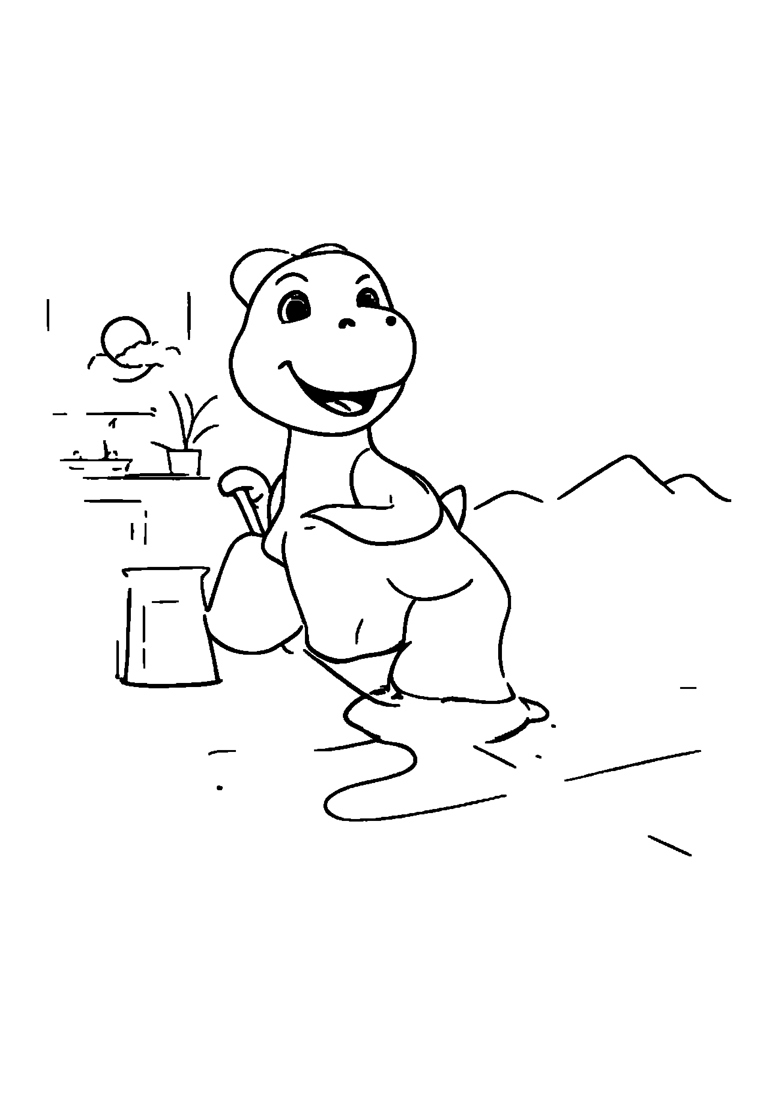 Coloring Page — Dinosaur Sweeping Floor - Coloring Pages AI stock