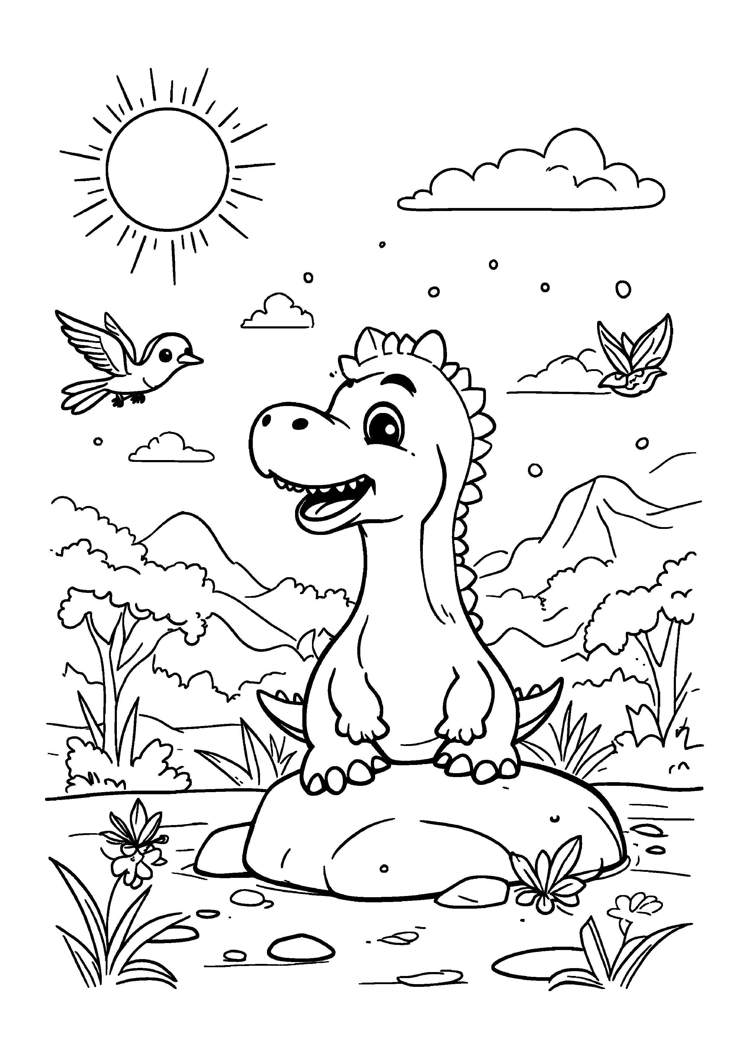 Coloring Page — Dinosaur Singing Song - Coloring Pages AI stock