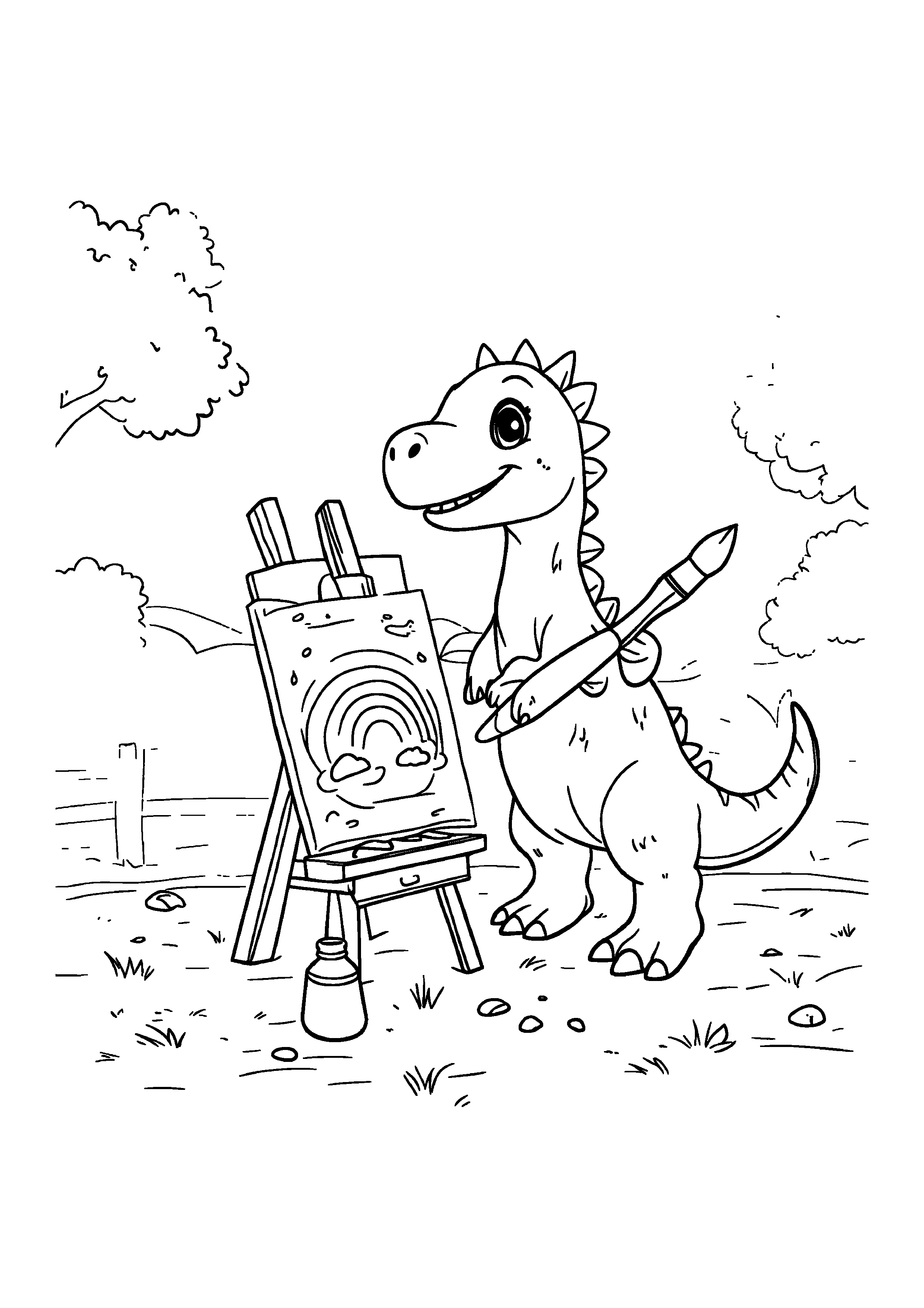 Coloring Page — Dinosaur Painting Canvas - Coloring Pages AI stock