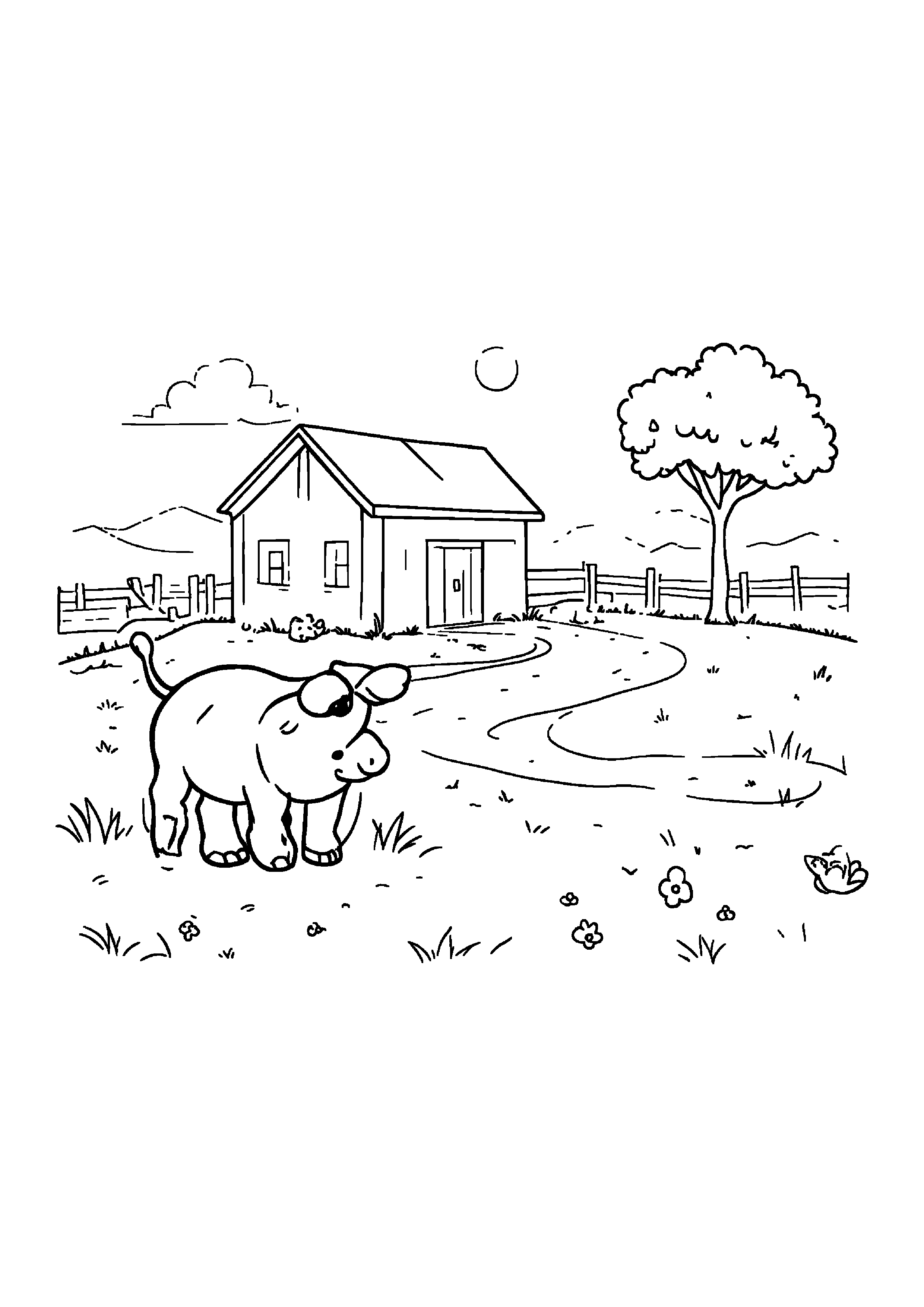 Coloring Page — Baby Calf Meadow - Coloring Pages AI stock