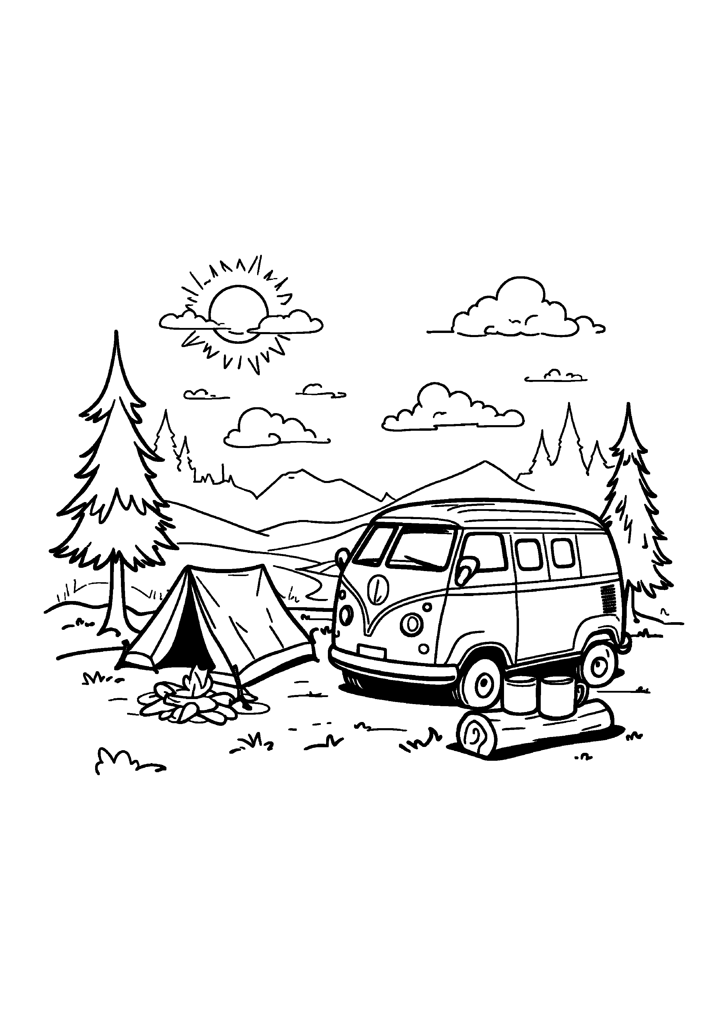 Coloring Page — Little Camper Van - Coloring Pages AI stock
