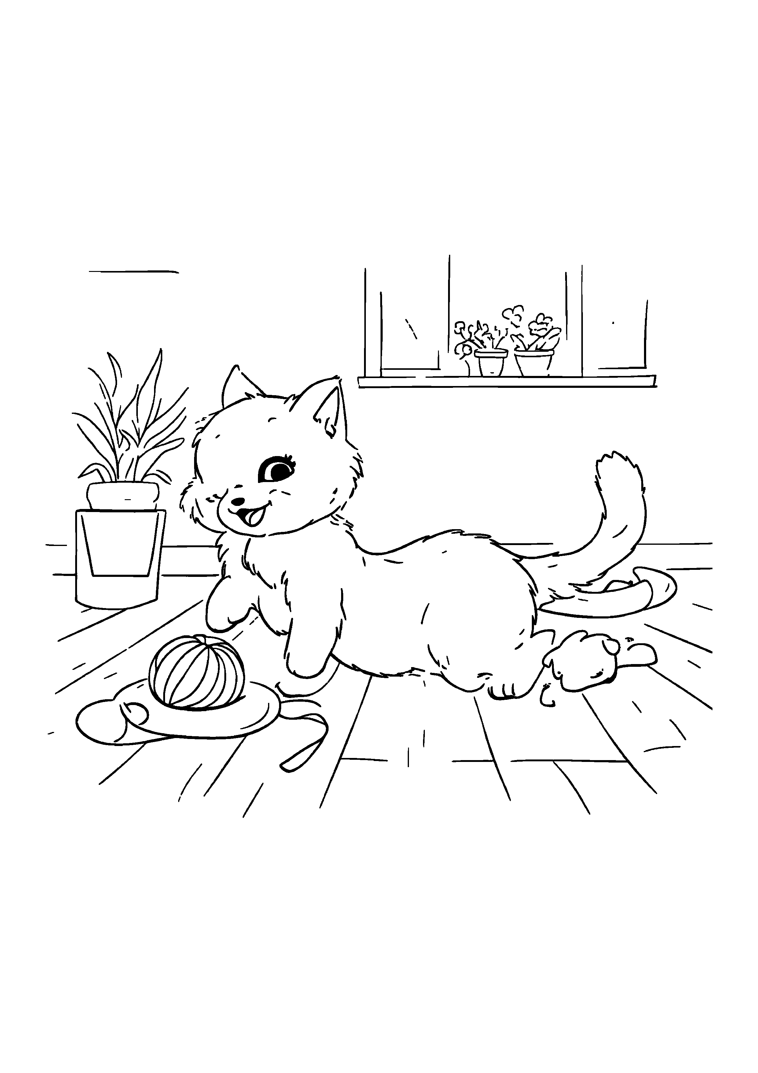 Coloring Page — Cat Stretching