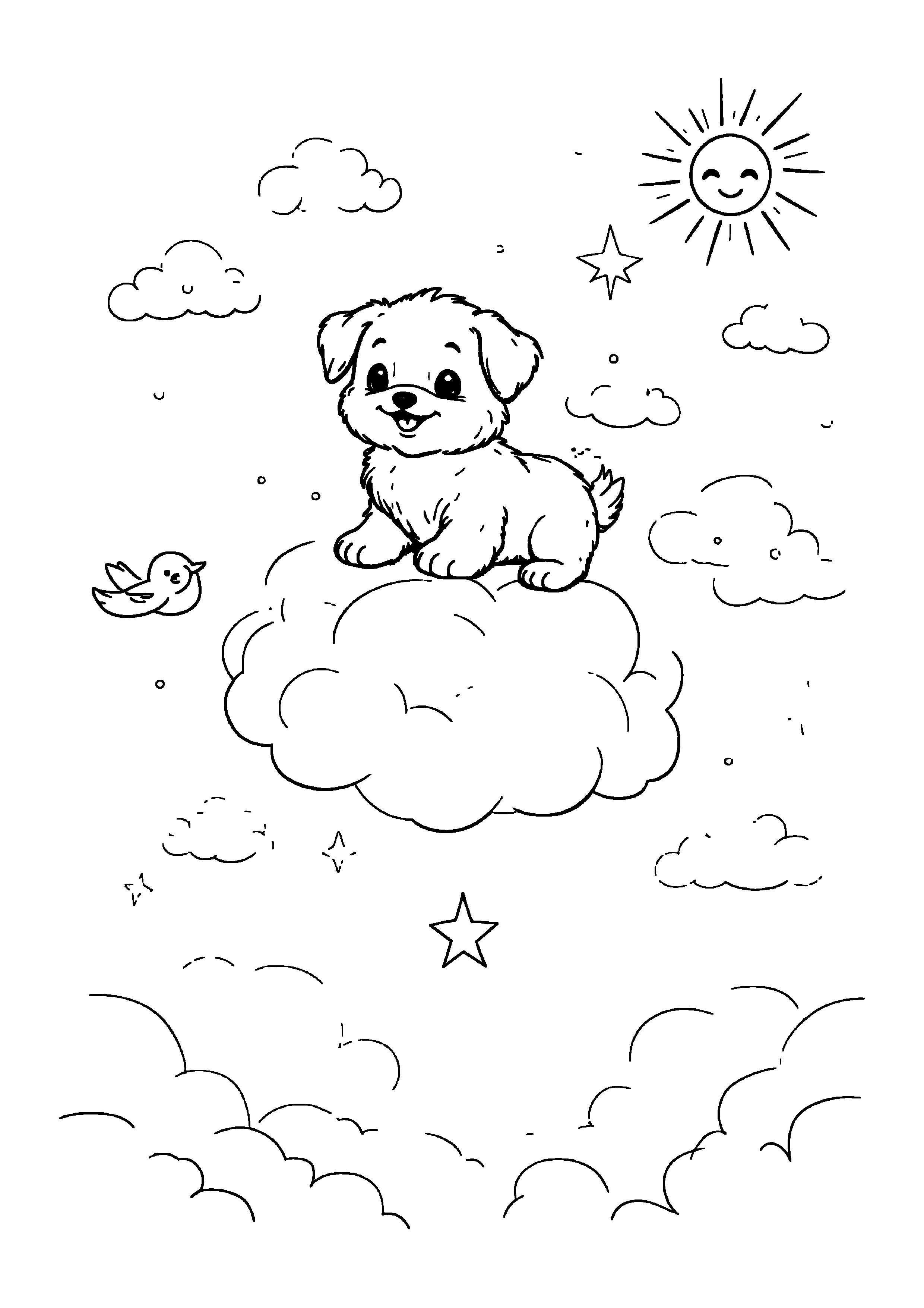 Coloring Page — Dog On Cloud
